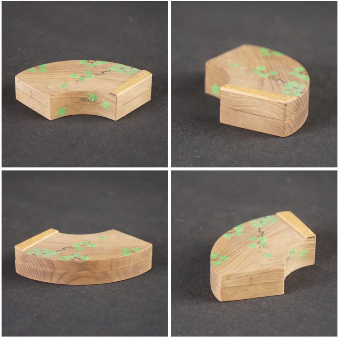清水晃樹 神代杉 青楓絵扇面香合 内丸金箔 共箱 栞 茶道具 本物保証