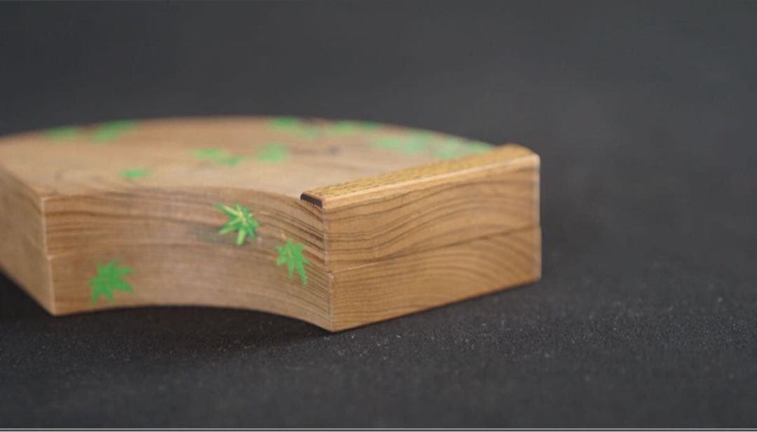 清水晃樹 神代杉 青楓絵扇面香合 内丸金箔 共箱 栞 茶道具 本物保証