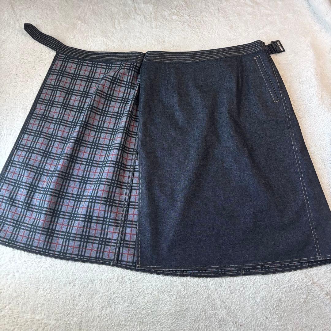 超美品 バーバリーロンドン 大きいサイズ42 ラップスカート インディゴ
