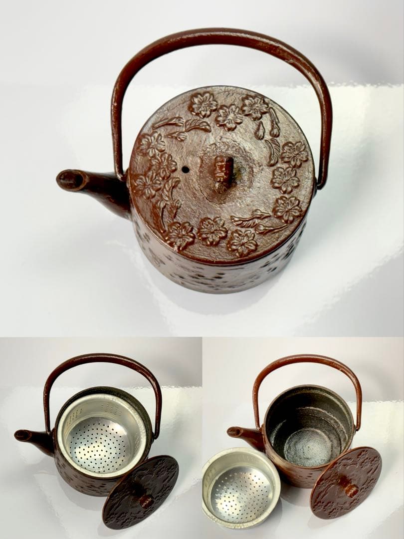 【未使用】南部鉄器 鉄瓶 霰紋 桜紋3点まとめ T−501