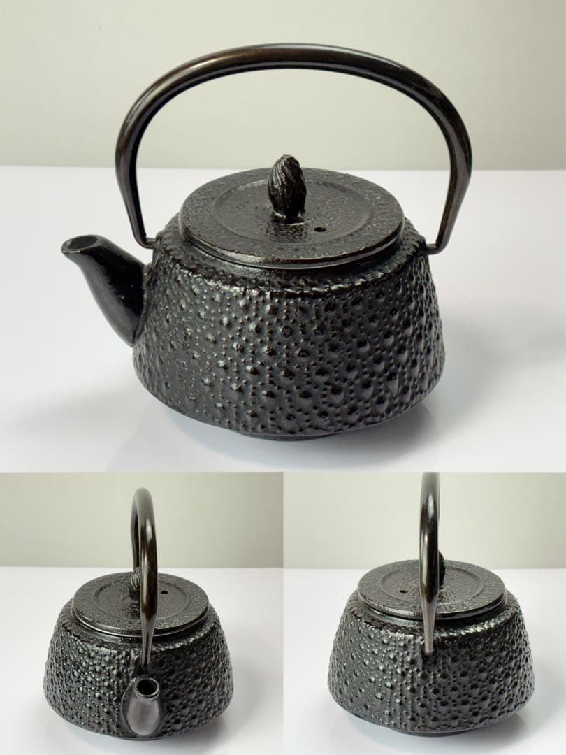 【未使用】南部鉄器 鉄瓶 霰紋 桜紋3点まとめ T−501