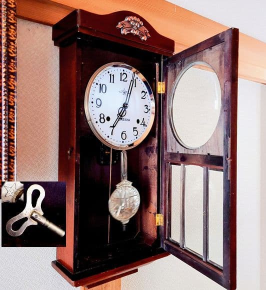 〈完動・美品〉栄計舎　本打式宮型ゼンマイ振り子時計