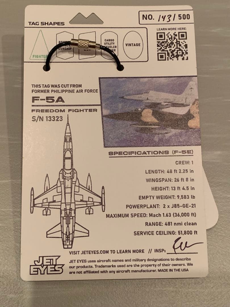 米空軍 F-5A フリーダムファイター タグ キーホルダー JETEYES