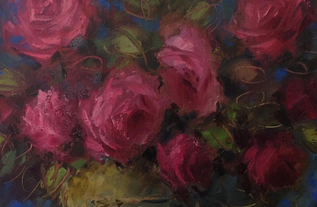 青木今陽 絵画 油絵 肉筆油絵 静物画 赤い薔薇 F6