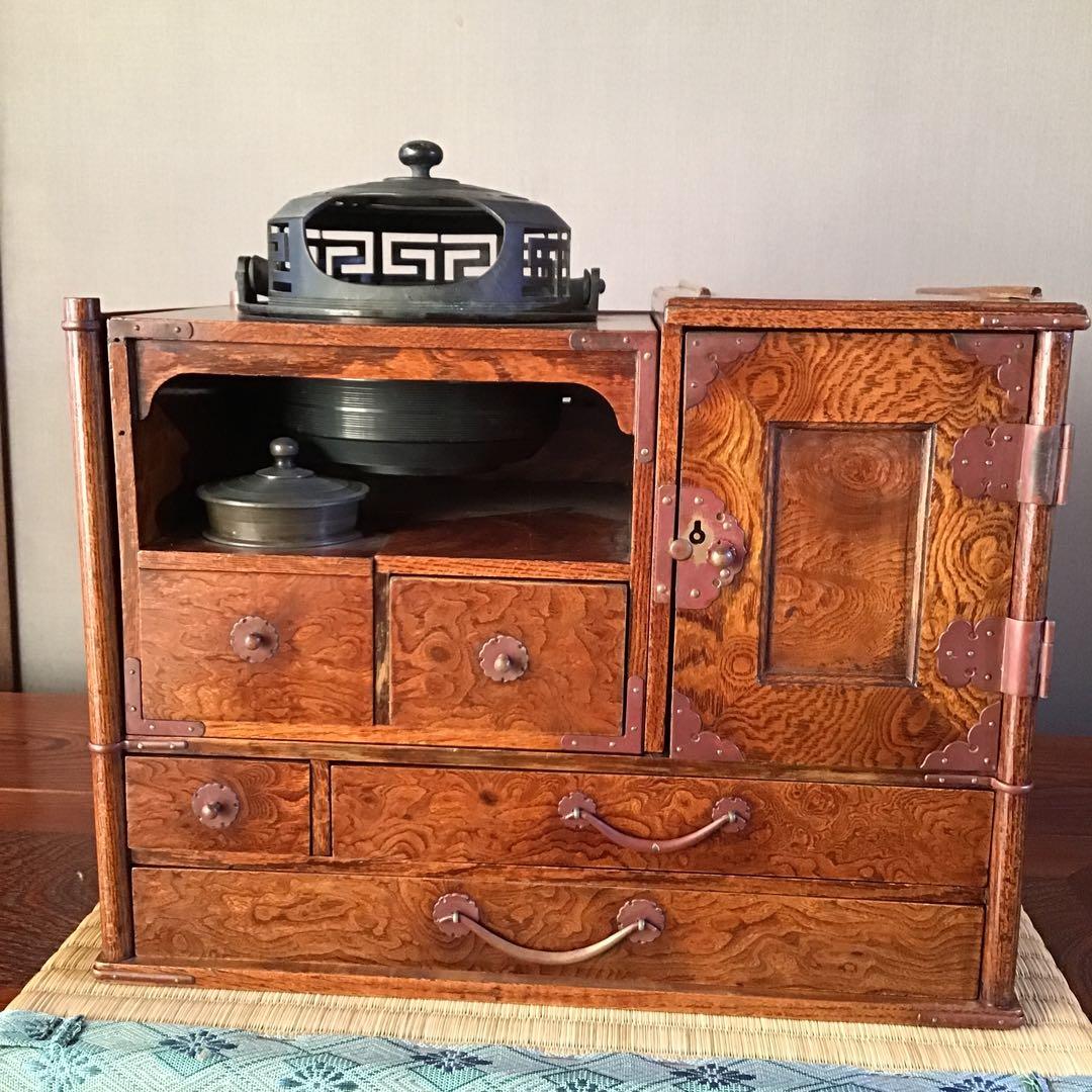 欅玉杢　煙草盆　硯　明治期