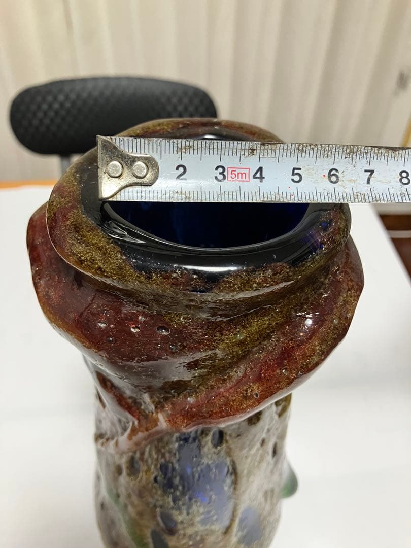 沖縄　琉球ガラス　【故】稲嶺盛吉作　花瓶　宙吹ガラス工房虹　現代の名工