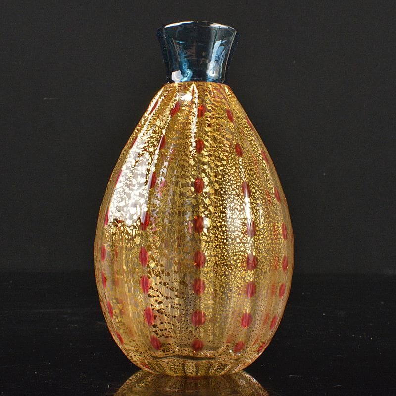 工芸ガラス　金彩　徳利　在銘　箱付　V　R6571