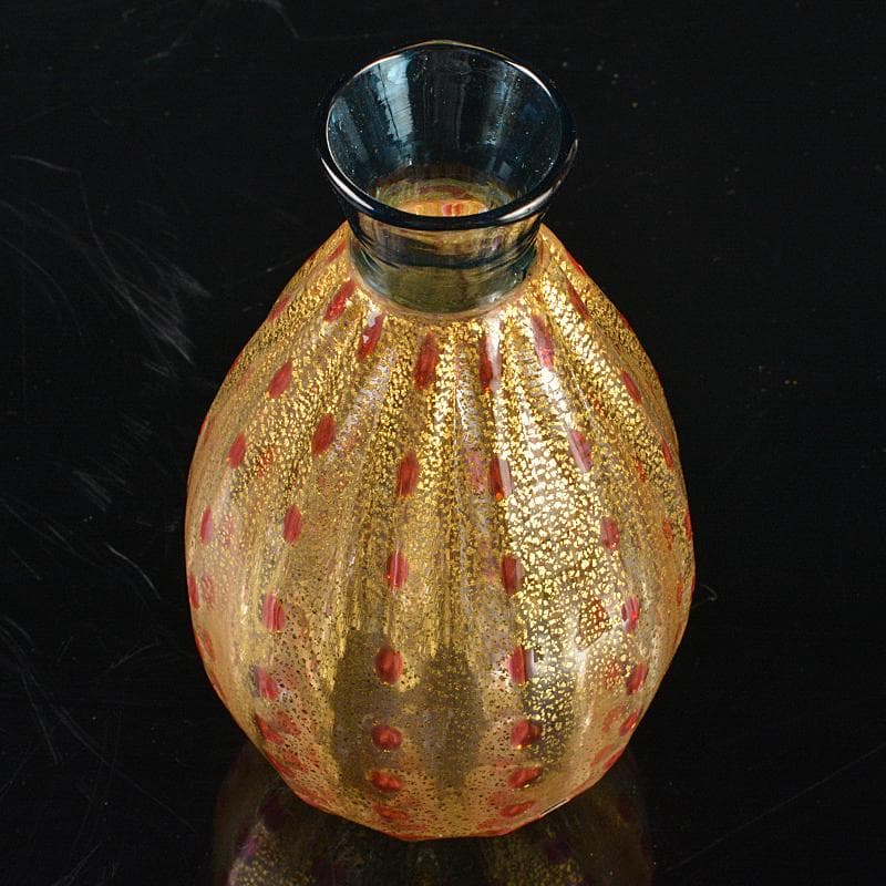 工芸ガラス　金彩　徳利　在銘　箱付　V　R6571