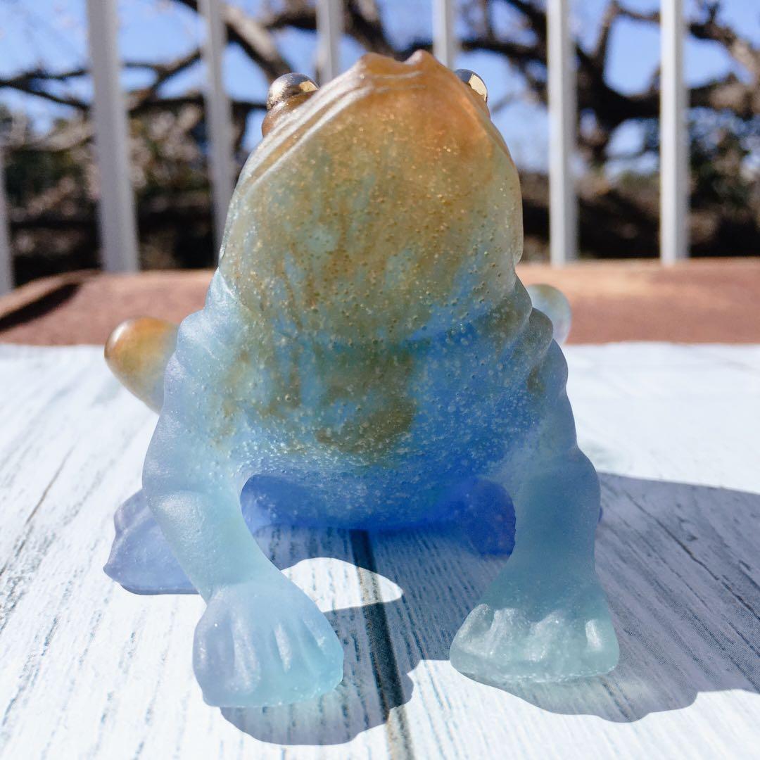 カエル　ブルー　ドーム　フランス　クリスタル　水晶　青　蛙　置物　ガラス　ガレ