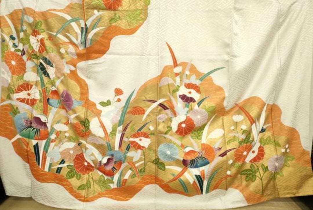 振袖フルセット6点M〜Ｌサイズ　正絹　鴛鴦花文　売り切り終了