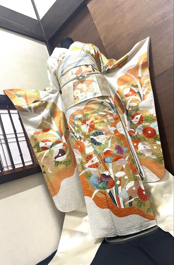 振袖フルセット6点M〜Ｌサイズ　正絹　鴛鴦花文　売り切り終了