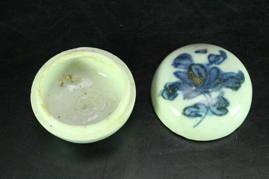 茶道具 古染付 丸香合 明時代 唐物(K-XA862)