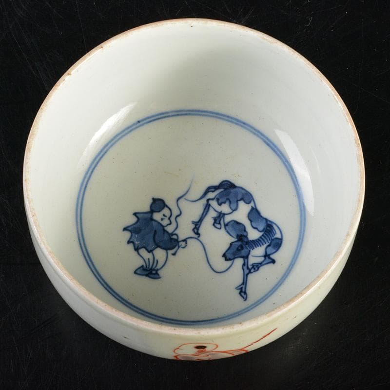 鍋島焼　古鍋島　色鍋島　唐子茶碗　識書付箱　M　R6972