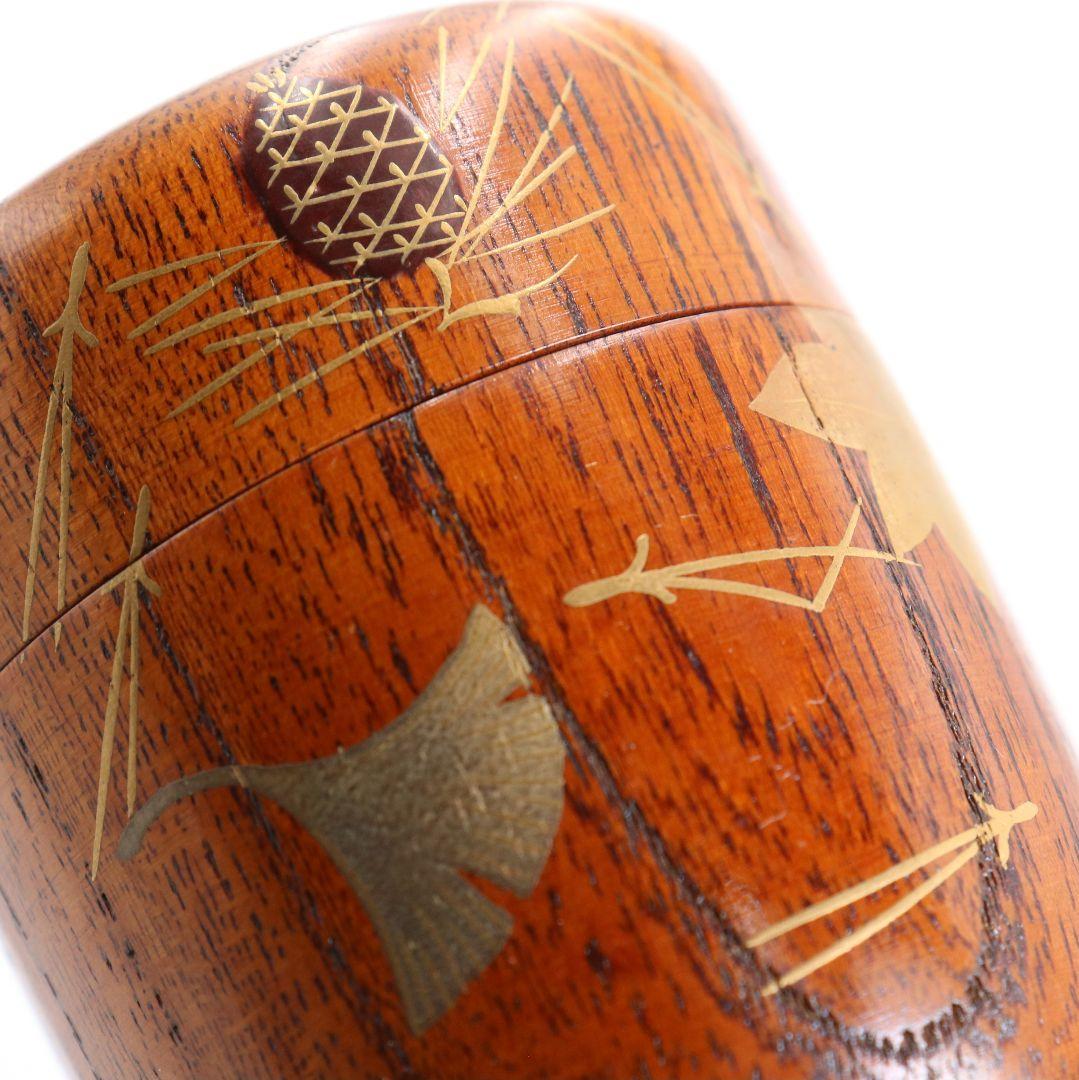 多田桂寛作 虫蒔絵 欅中棗 茶道具 共箱共布　V808