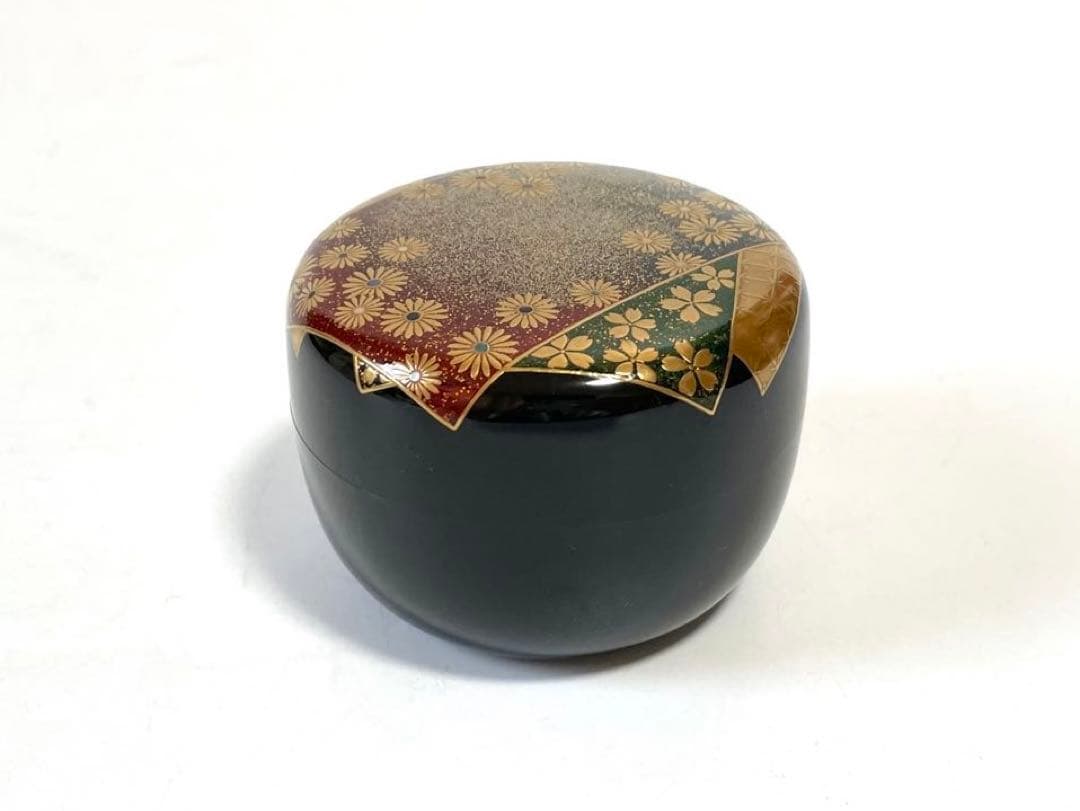 大多尾重則作　色紙春秋蒔絵　平棗　なつめ　棗　茶道具　共箱　蒔絵　桜　菊