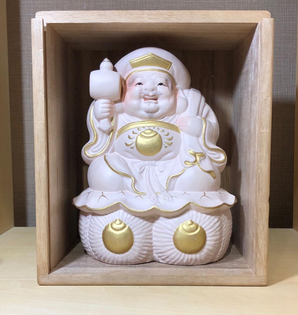 京焼・清水焼　初代 村田陶苑 作　色絵　招福 大黒天像　共箱　無傷。