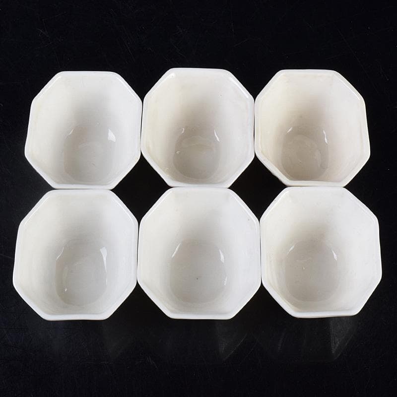 中国　徳化窯白磁　花刻　八角煎茶碗　六客　箱付　M　9027E