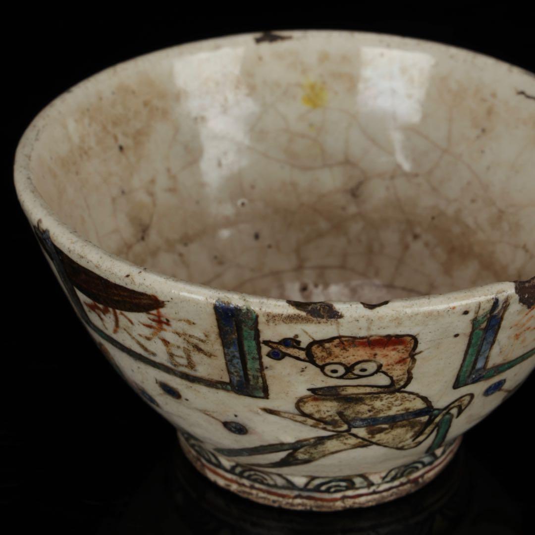 中国古玩 明末〜清初 鉄絵銅彩 五経図人物文茶碗 箱付 儒教経書 茶器 茶道具