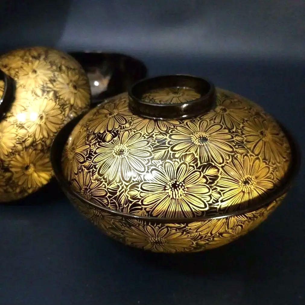 専用 総沈金 菊花詰 吸物椀 5客　懐石椀 茶道具