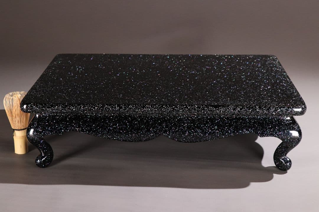 MA486 輪島塗 塗師 輪洲作 青貝 黒塗 花台 共箱 平卓 木製 螺鈿 輪州