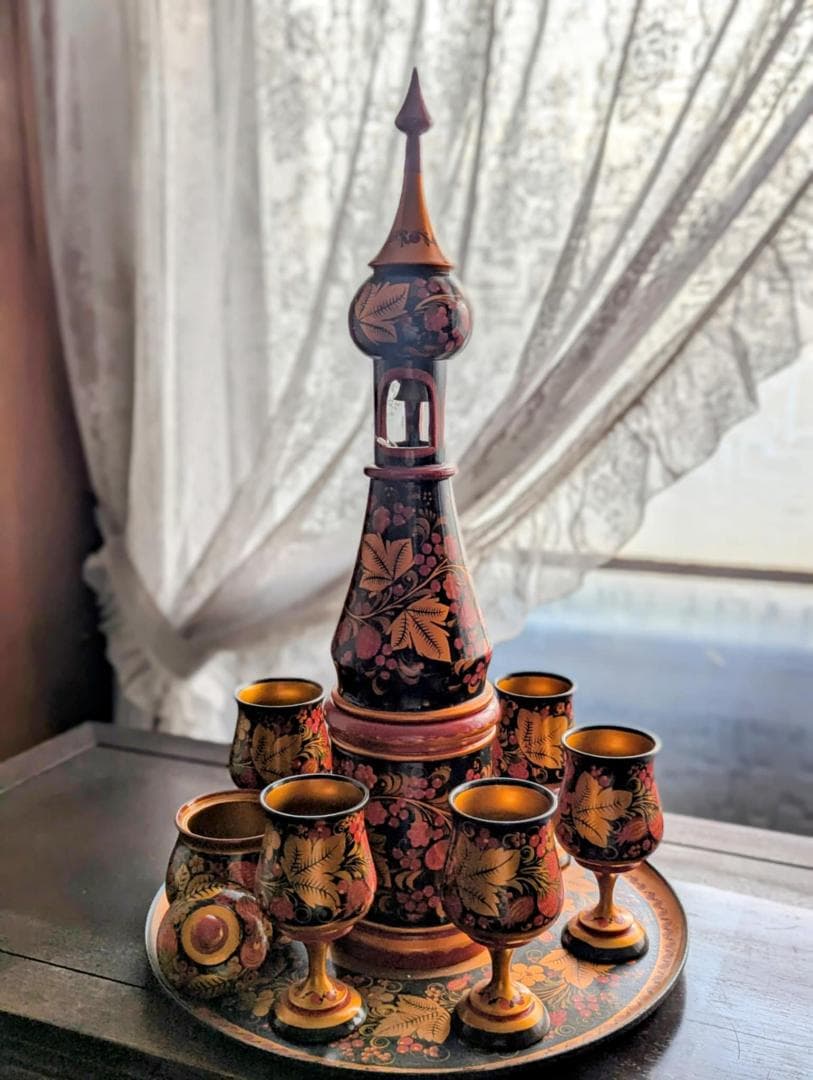 ロシア製　ホフロマ　木製　漆器　ワイングラス　セット