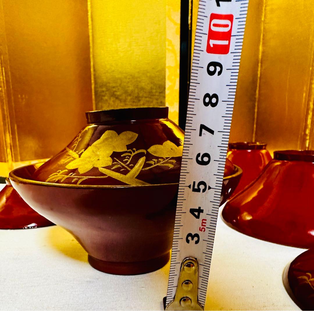 輪島塗木製　お椀　吸物椀　本金　骨董　時代蒔絵 ５脚G53