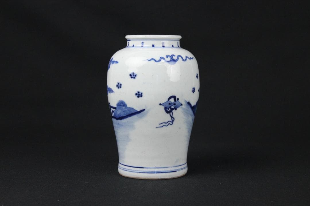 唐物 染付 清時代 青花 壺 茶入 花瓶 人物 中国 古美術 N21-6