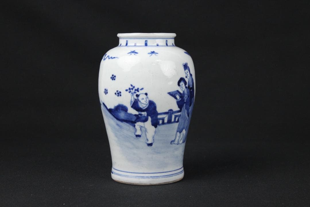 唐物 染付 清時代 青花 壺 茶入 花瓶 人物 中国 古美術 N21-6