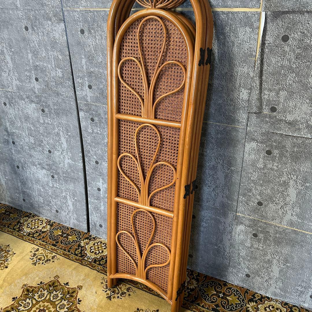꧁籐家具꧂ラタン4連パーテーション ブラインド 間仕切り 昭和レトロ