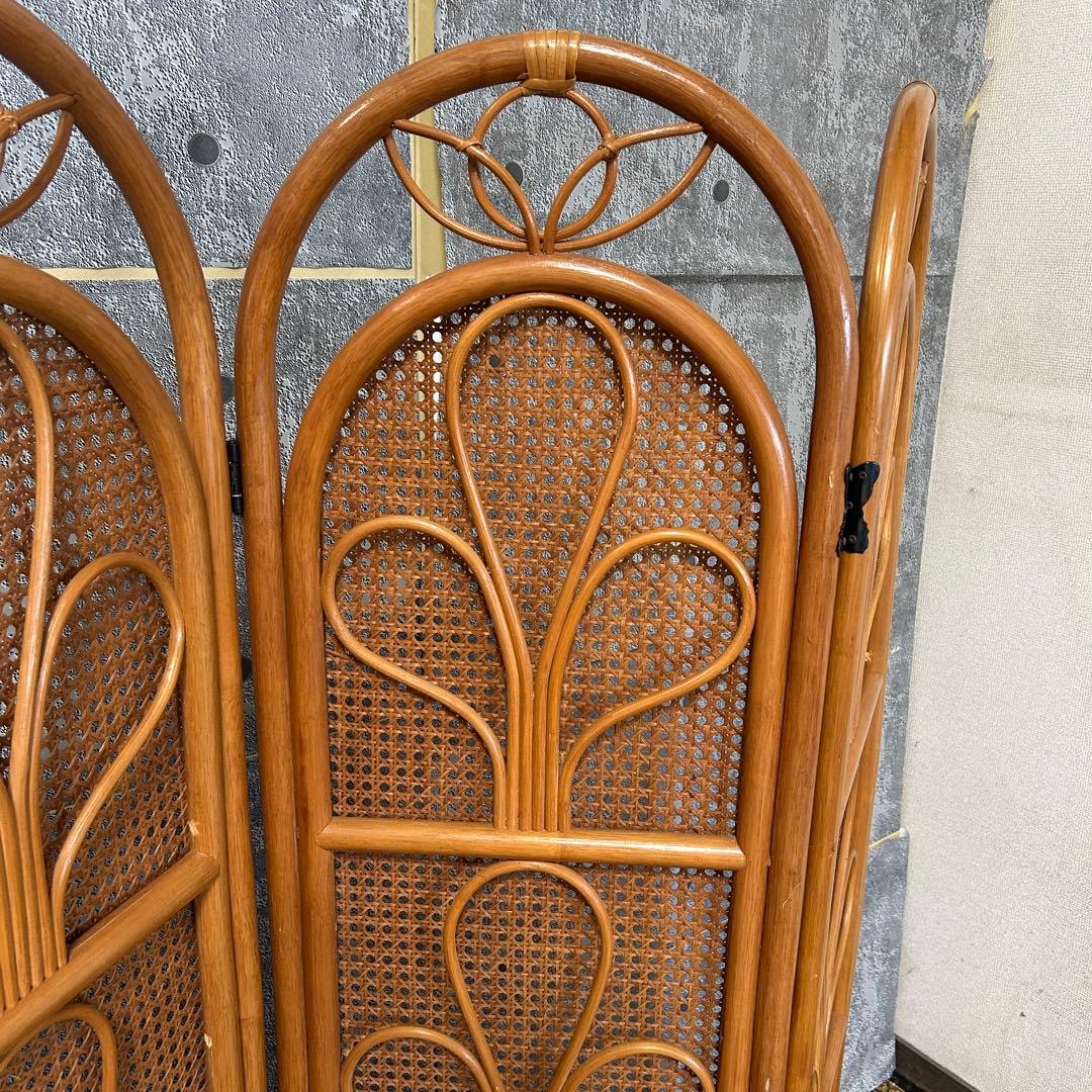 ꧁籐家具꧂ラタン4連パーテーション ブラインド 間仕切り 昭和レトロ