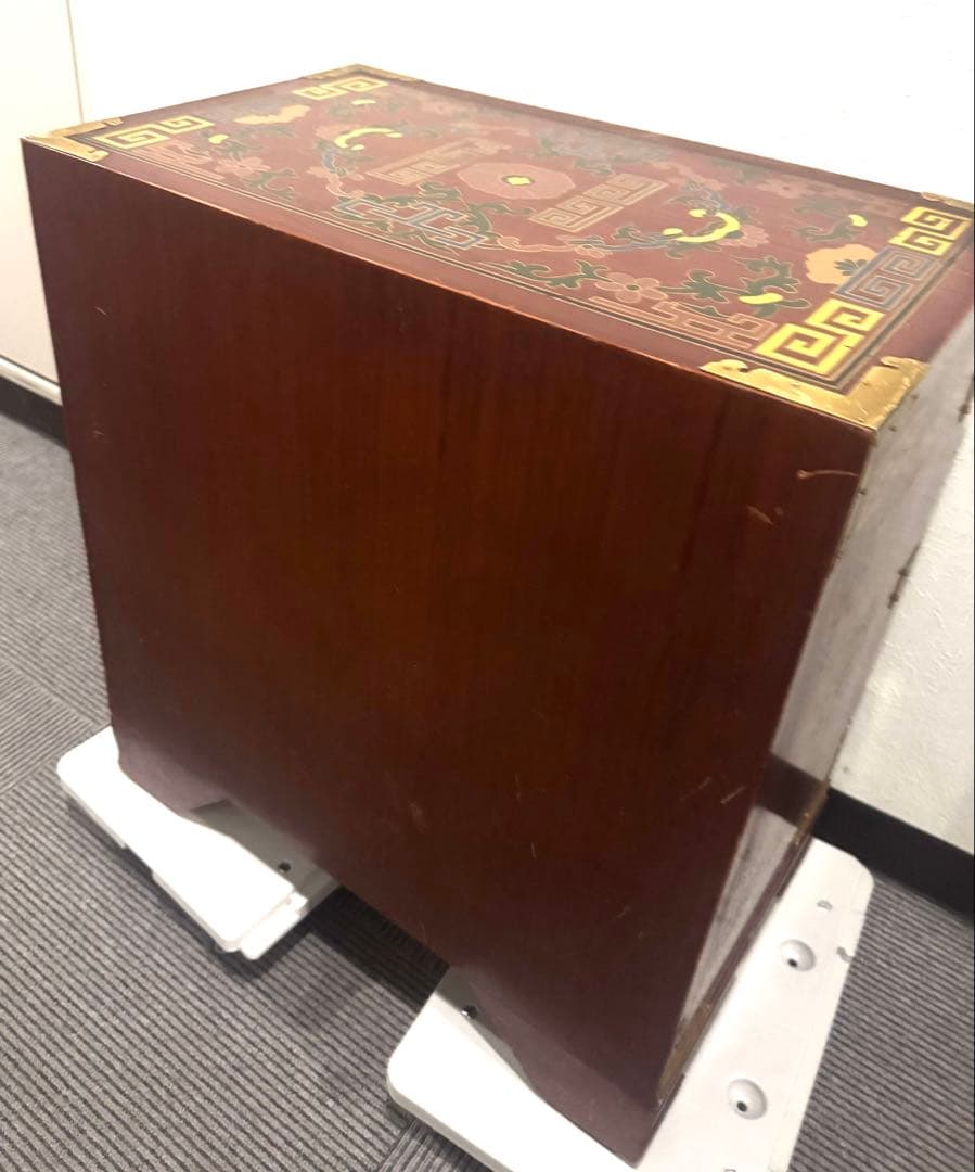 希少シノワズリ 緻密金彩美しいバンダジ　李朝箪笥アンティーク漆塗キャビネット木製