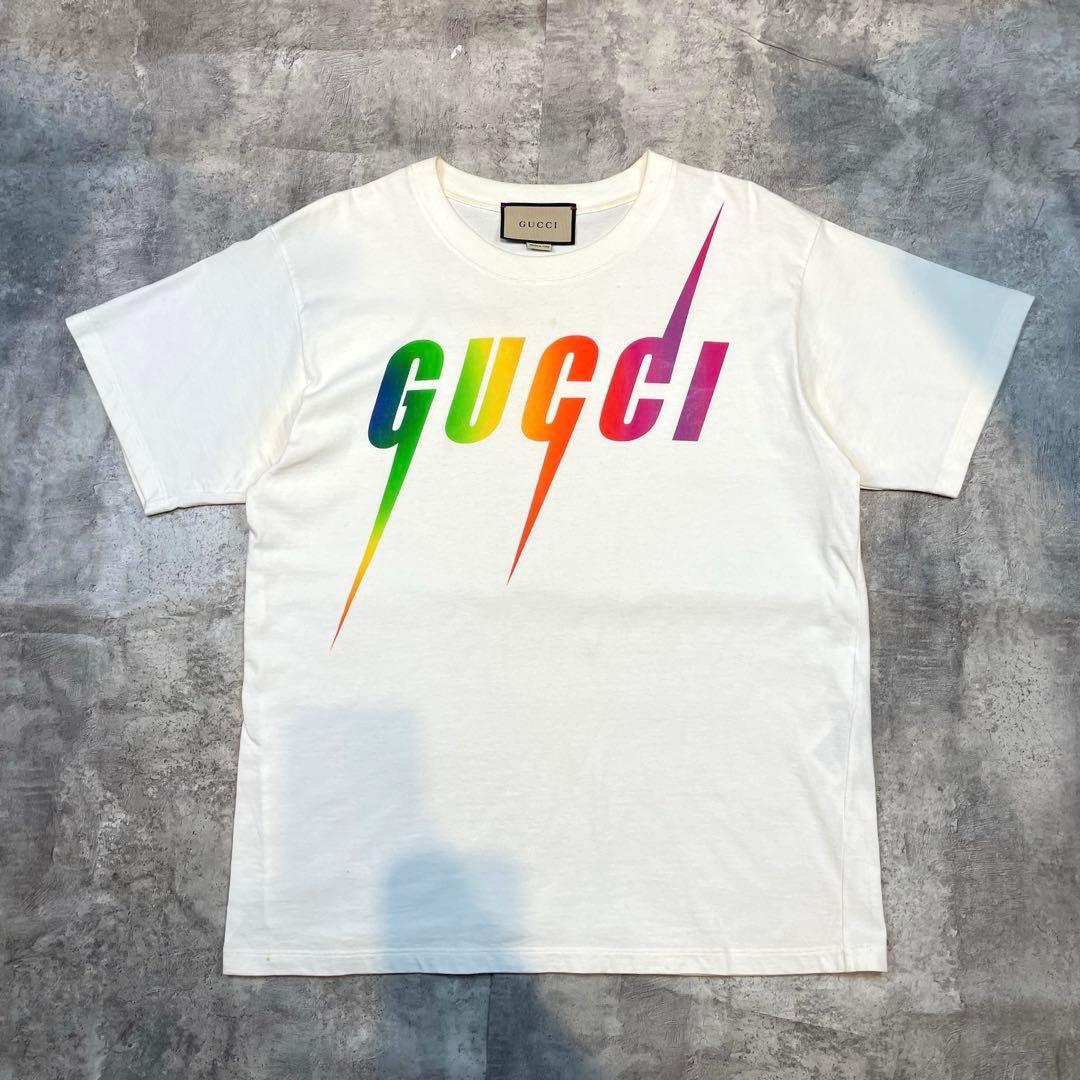 GUCCI レインボーロゴ Tシャツ ホワイト メンズ 半袖