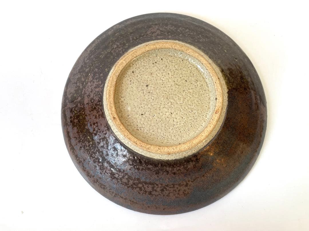 陶芸家　作家物　作者不明　濱田庄司　浜田庄司　？　柿釉　鉄釉　抜き絵　丸皿　深皿