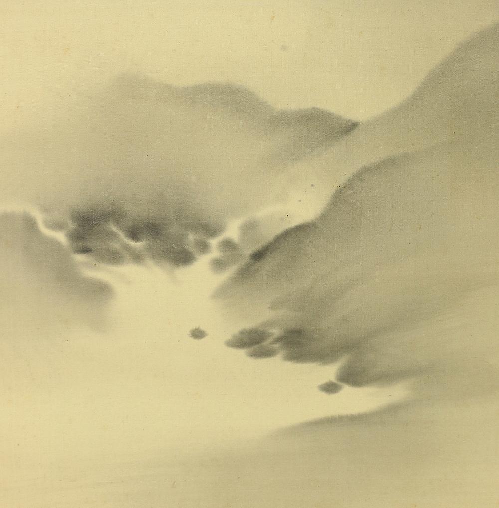 尾竹竹坡 明治11-昭和11 新潟 画家 浮世絵師 掛軸 肉筆 絹本 山水 合箱