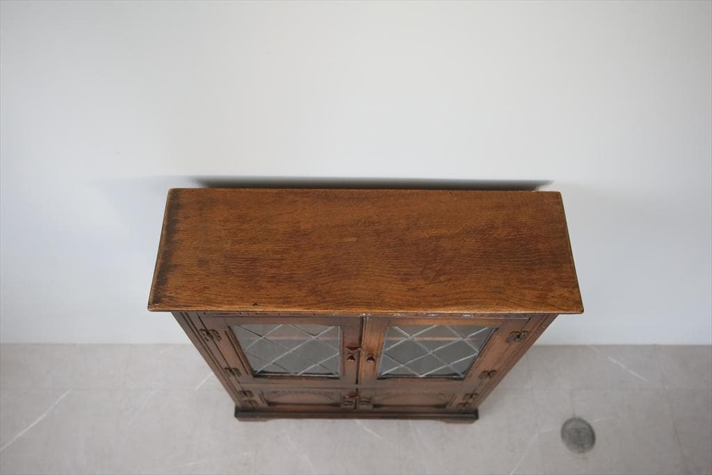 英国アンティーク木製ブックケースキャビネット/本棚/食器棚/飾り棚(91-163