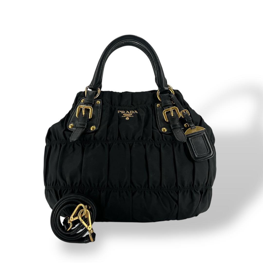 プラダ 2way ハンドバッグ　ショルダーバッグ　ギャザー　A4可　ナイロン