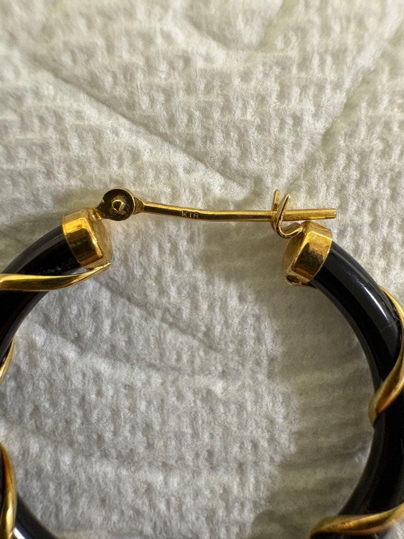 K18 フープ ピアス オニキス 黒