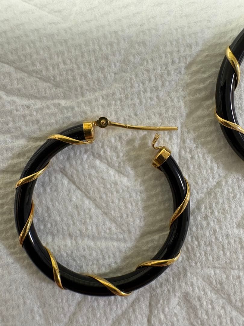 K18 フープ ピアス オニキス 黒