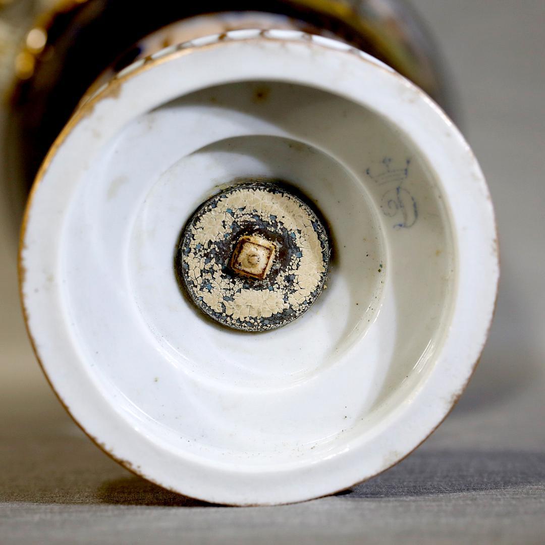 【送料込み】ドレスデン 帆船 壺 蓋付き 飾り壺 コバルト 金彩 ②