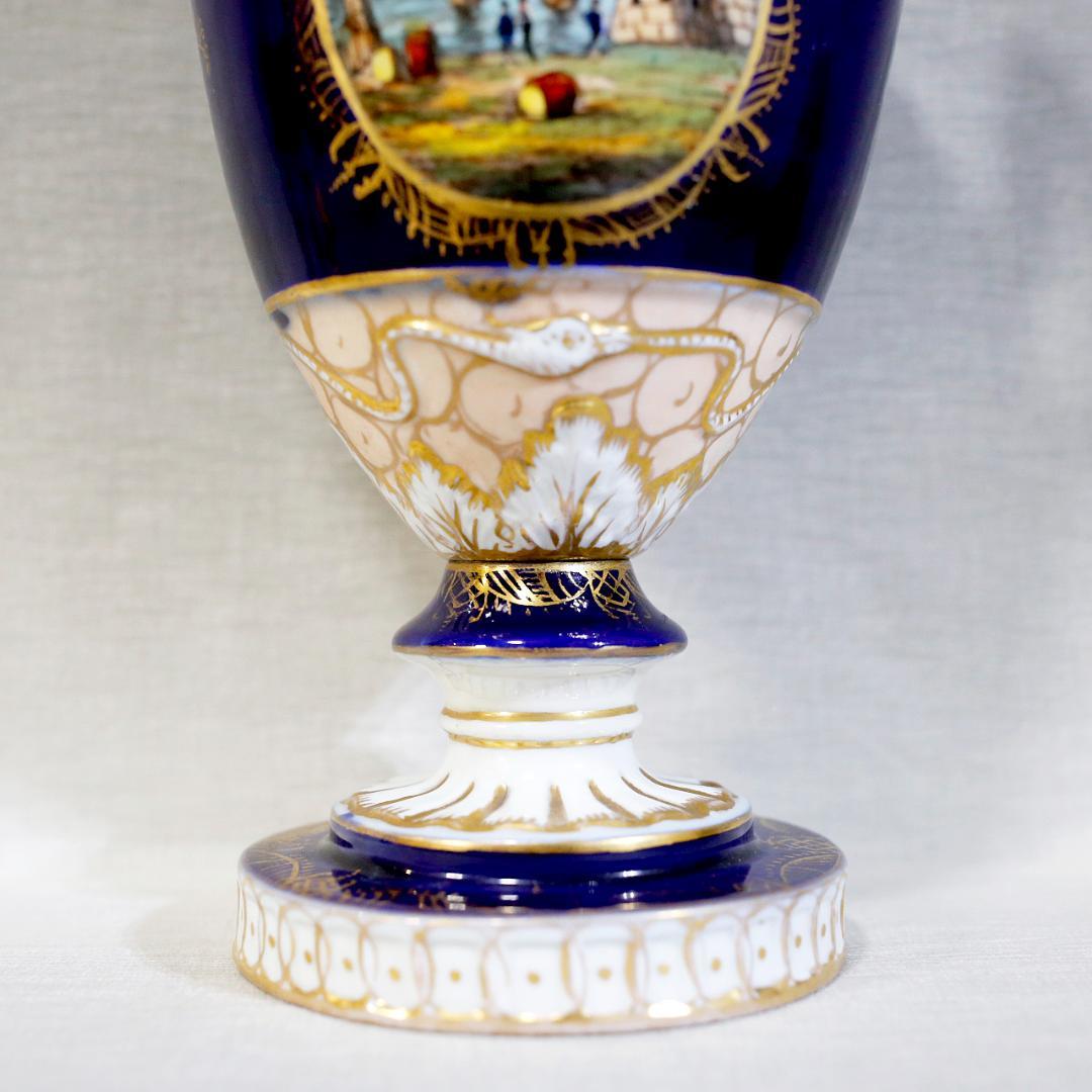 【送料込み】ドレスデン 帆船 壺 蓋付き 飾り壺 コバルト 金彩 ②