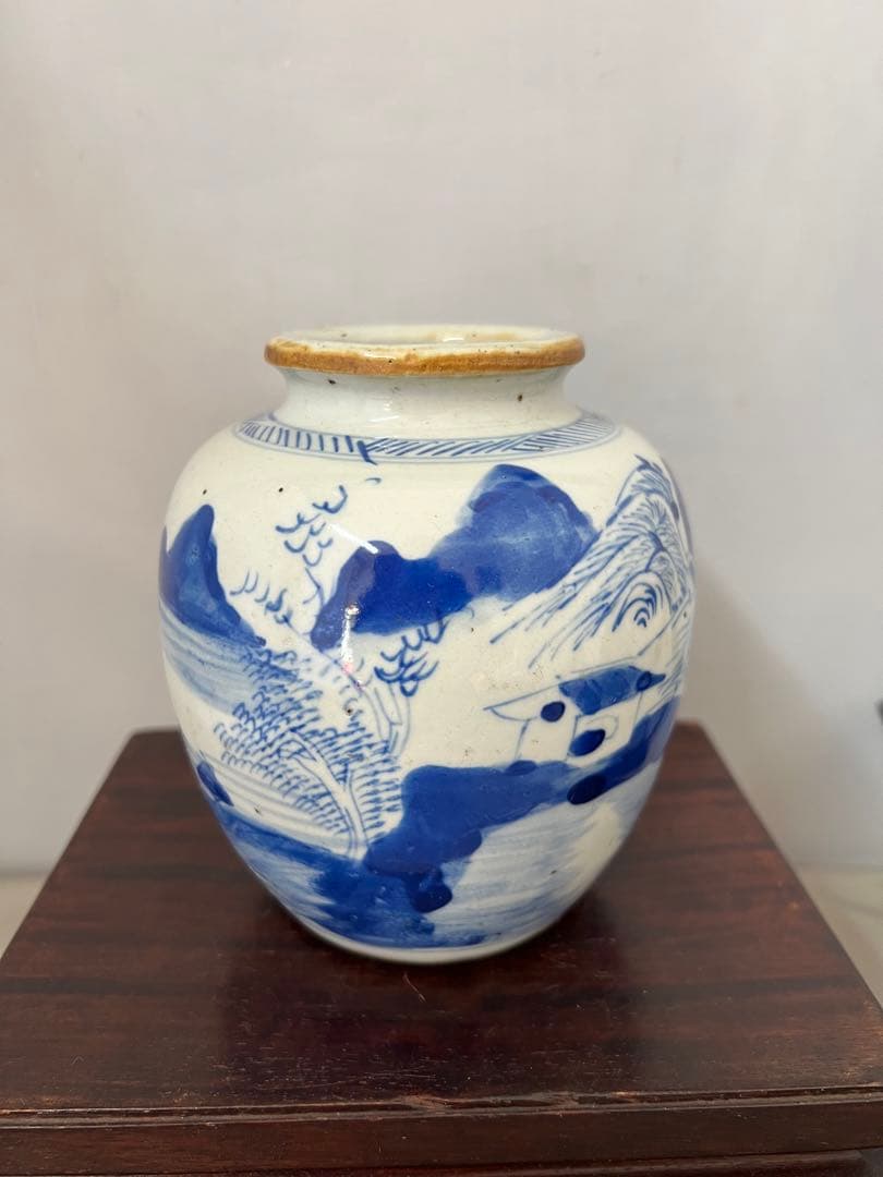 中国古美術　清時代染付け壺/水指　文房具 BL2-88-0