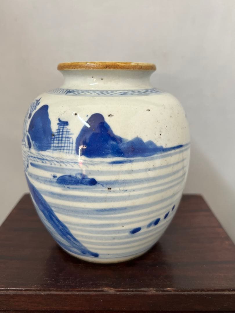 中国古美術　清時代染付け壺/水指　文房具 BL2-88-0