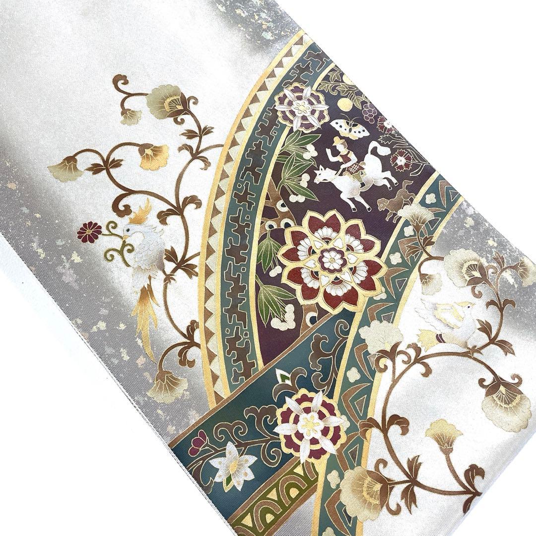 専用帯5669 4821 二点セット ●高級 正絹 太鼓六通 袋帯 花文 華文