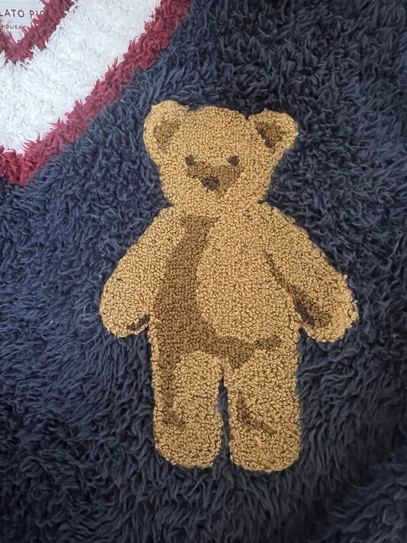 ジェラートピケ テディベア刺繍ネイビーVネック