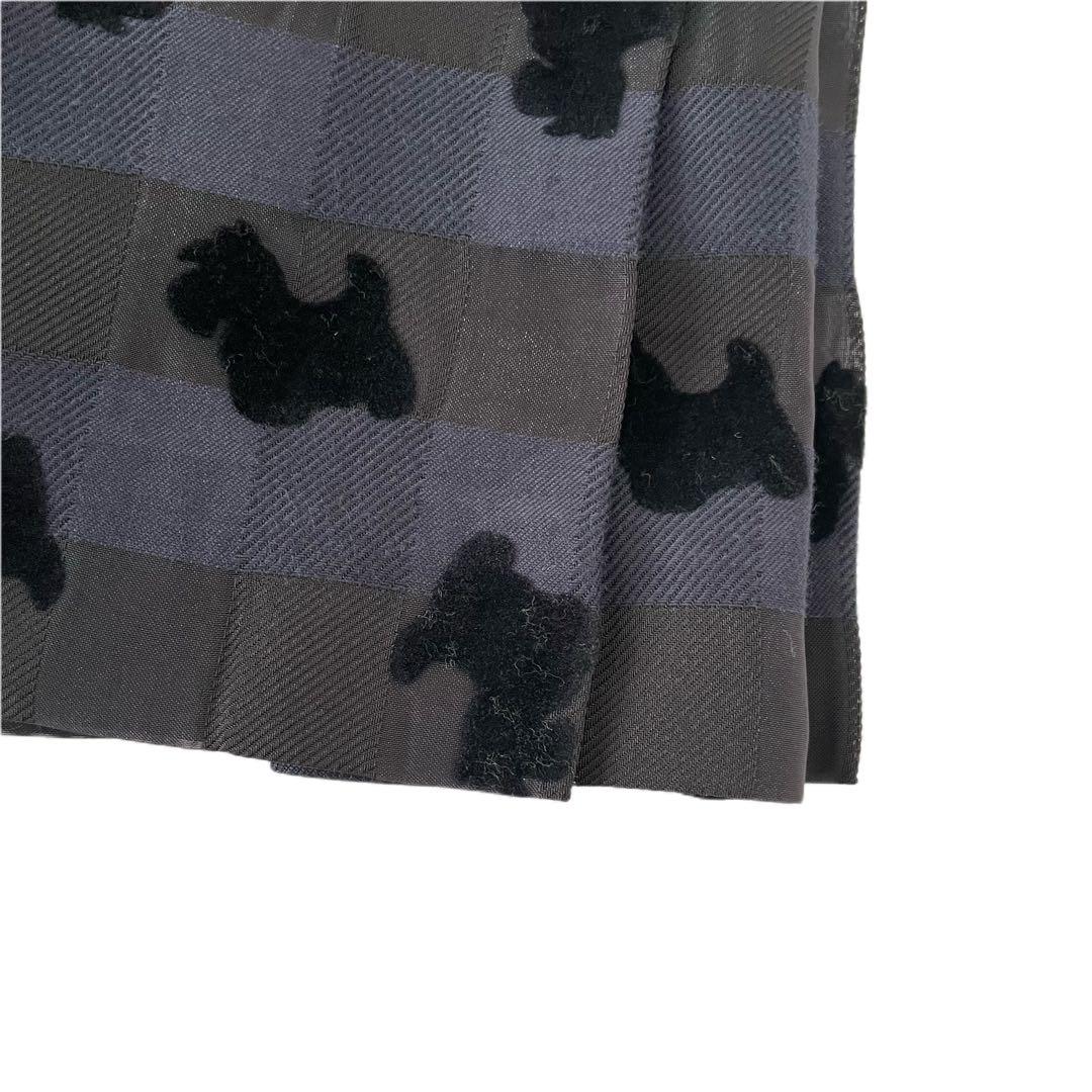 SIIILON フロッキー 犬イラスト チェック柄 プリーツスカート