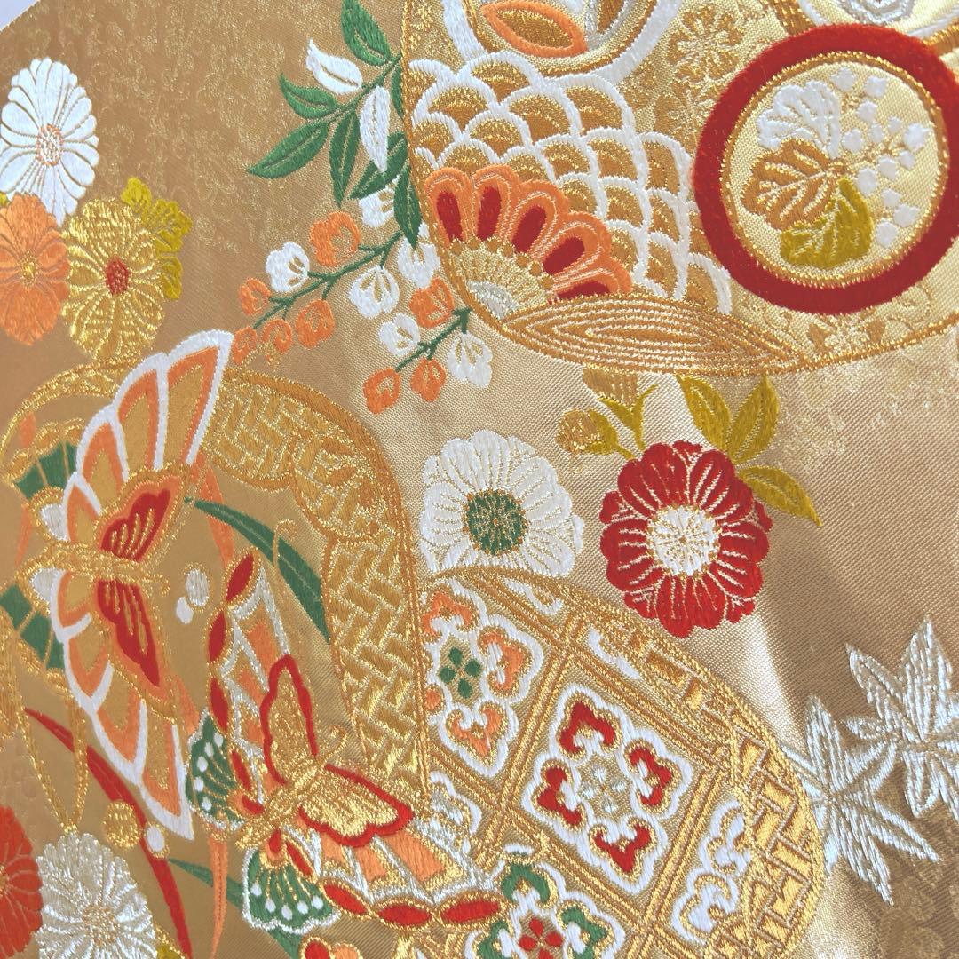 465 振袖フルセット 正絹 オレンジ 橙 金彩 絞り 駒刺繍 華やか ビビット