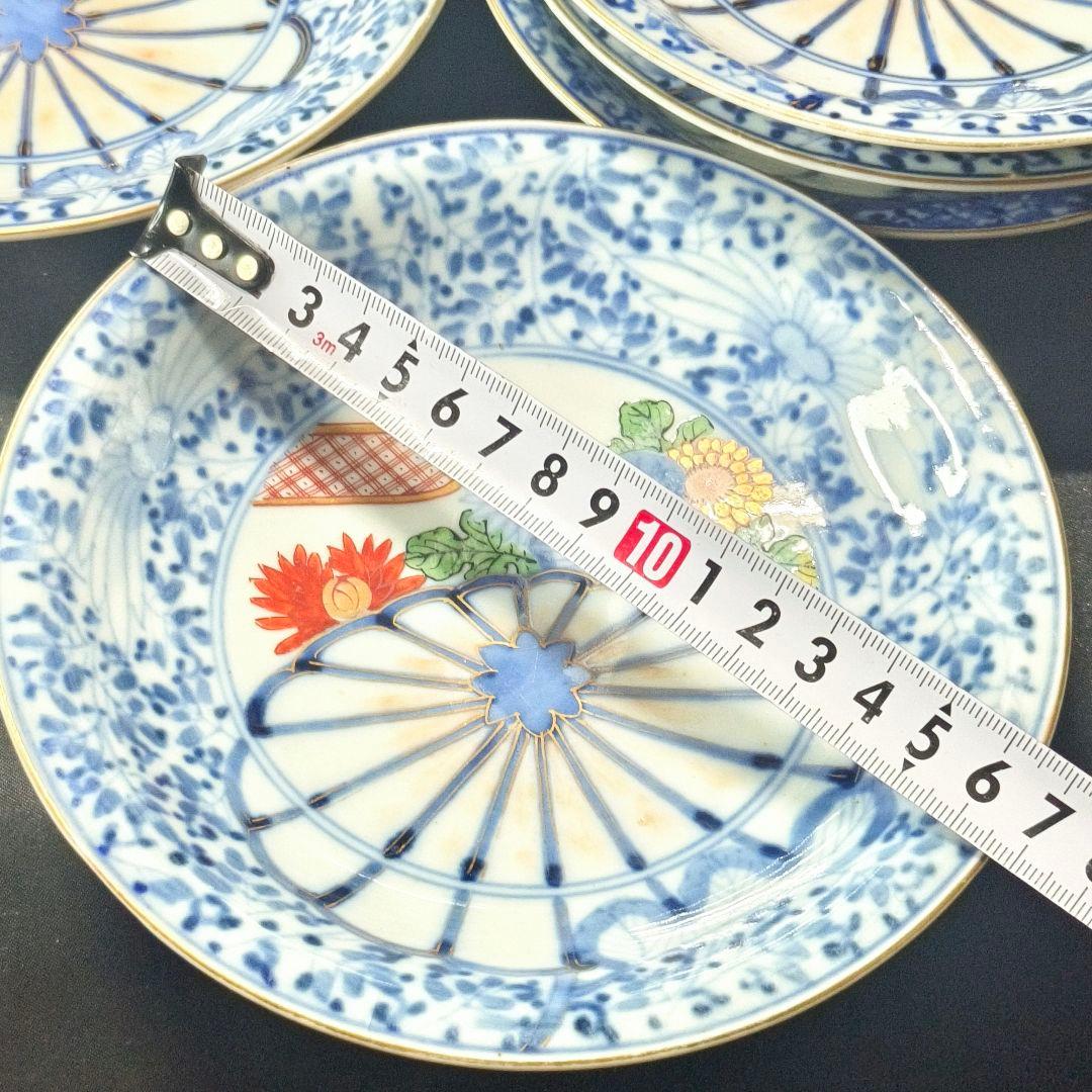 古伊万里 金彩色絵皿 染付 金縁手描き 角福 時代物 蒐集家放出江戸骨董 古美術
