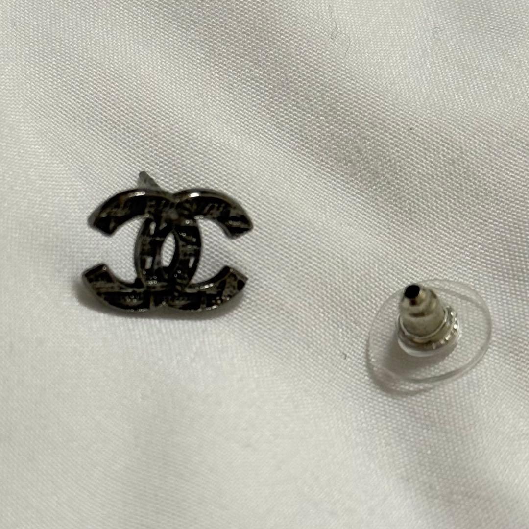 正規 CHANEL シャネル CCマーク ロゴ ピアス ツイード ブラック 片方