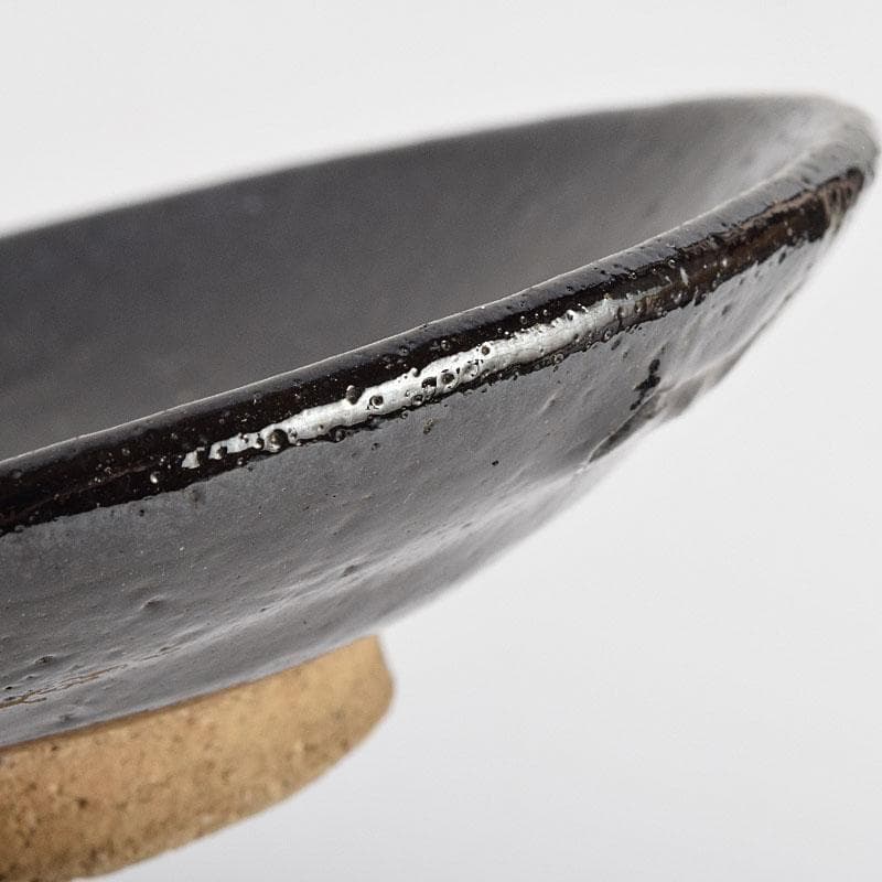 和食器　楽吉左衛門　黒楽平茶碗　高台平皿　2種10客　時代箱　V　R9525