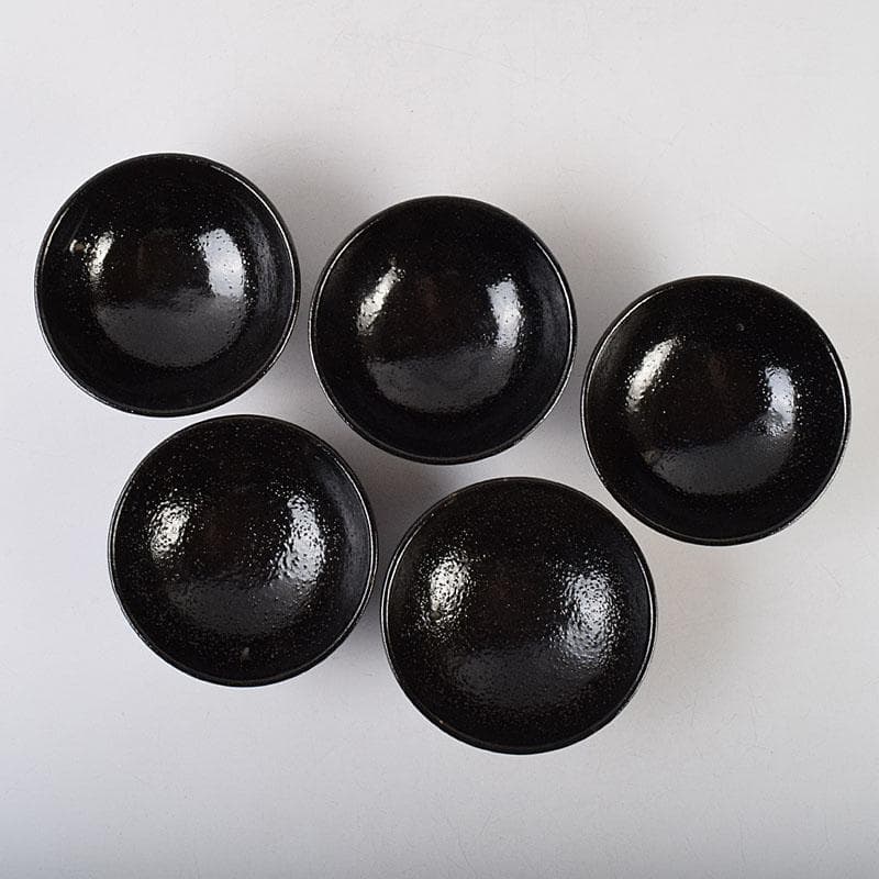 和食器　楽吉左衛門　黒楽平茶碗　高台平皿　2種10客　時代箱　V　R9525